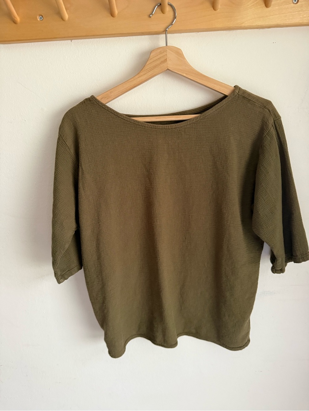 esby Olive Green Short Sleeve Waffle Knit Top